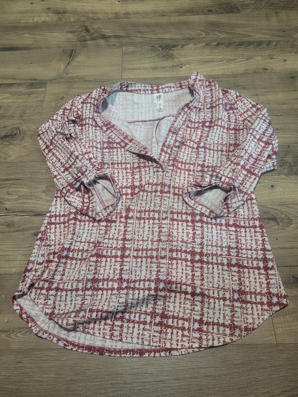 PerSeption Concept Red and White Plaid Button-Front Shirt